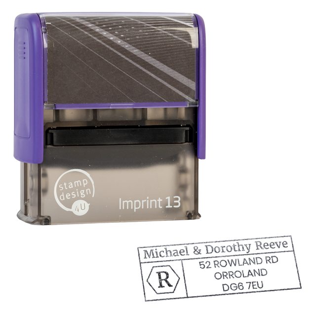 SD4U Imprint 13 | Name & Address Monogram Rubber Stamp | 57 x 21mm – Black