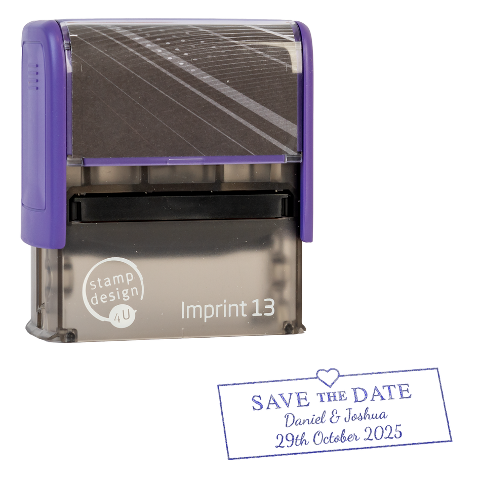 SD4U Imprint 13 | Save the Date Heart Wedding Rubber Stamp | 57 x 21mm