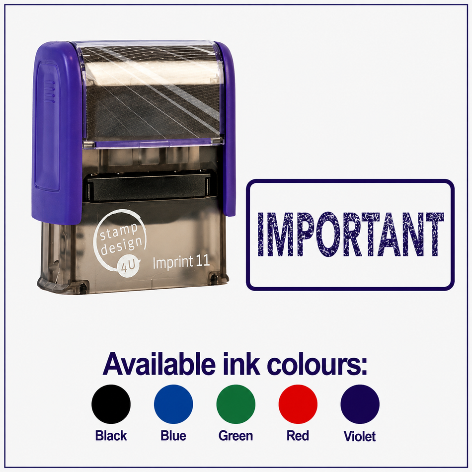 SD4U Imprint 11 IMPORTANT Word Stamp in 5 Ink Colours | 38 x 14mm