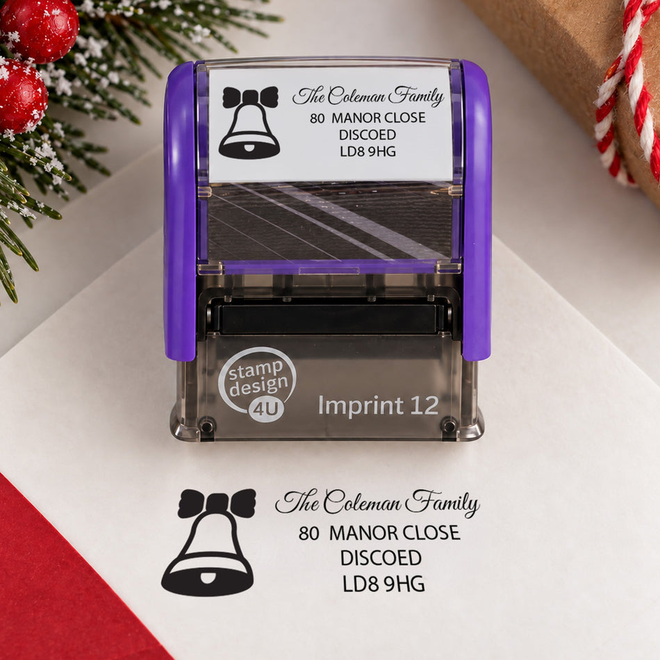 SD4U Imprint 12 | Bell Address Christmas Rubber Stamp | 47 x 17mm