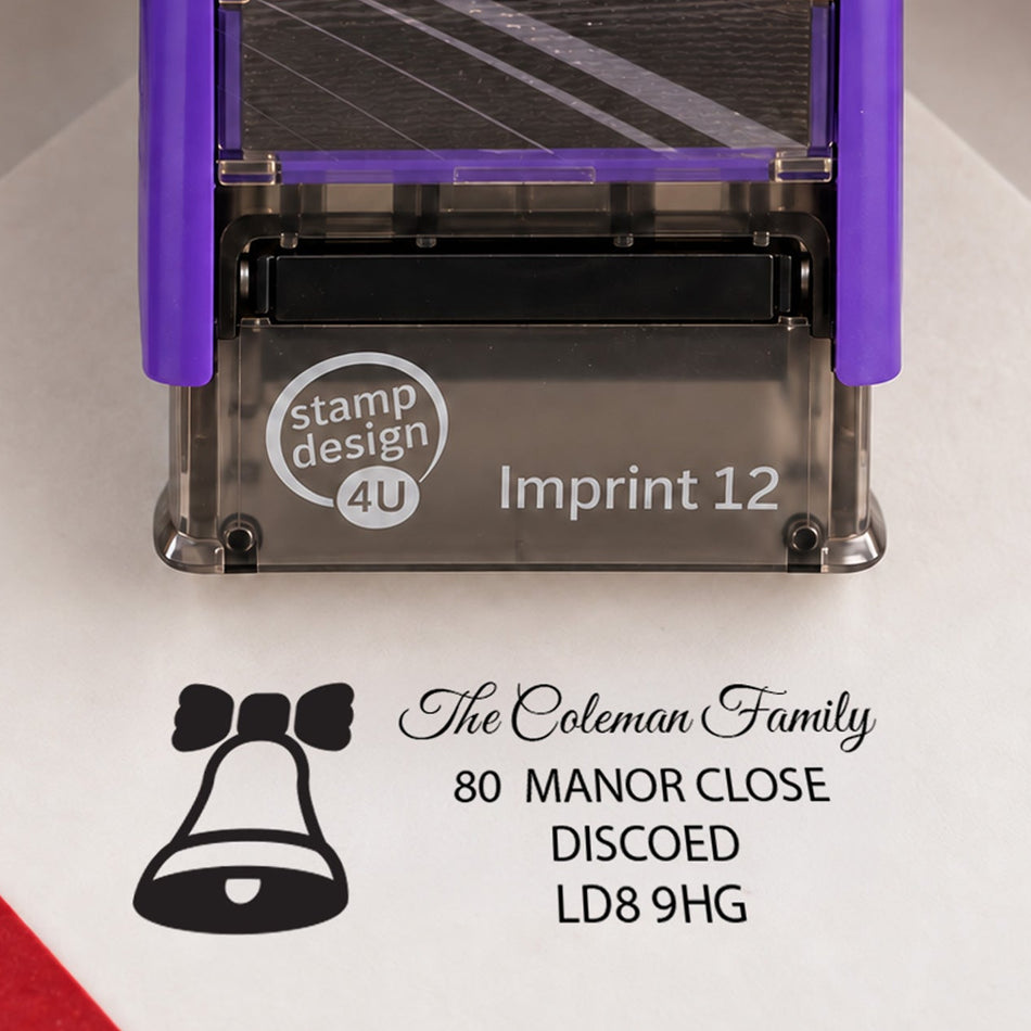 SD4U Imprint 12 | Bell Address Christmas Rubber Stamp | 47 x 17mm