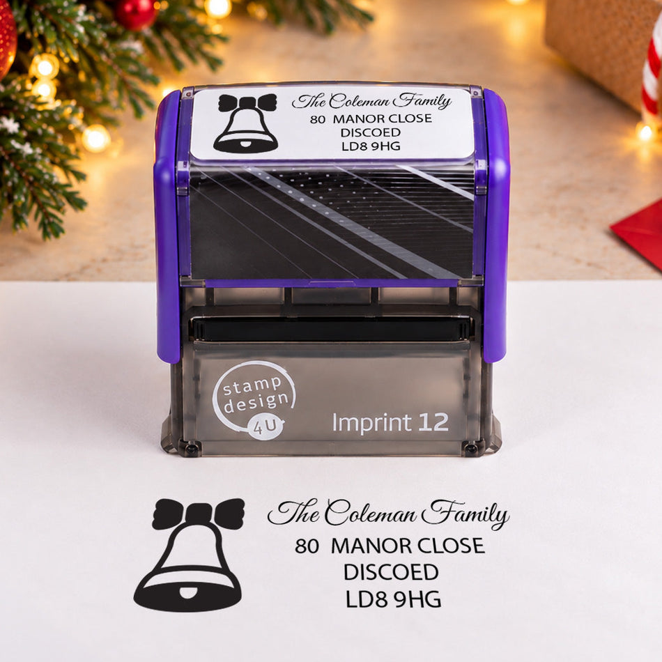 SD4U Imprint 12 | Bell Address Christmas Rubber Stamp | 48 x 18mm — product photograph