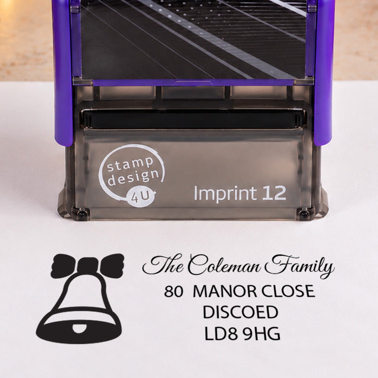SD4U Imprint 12 | Bell Address Christmas Rubber Stamp | 48 x 18mm — product photograph