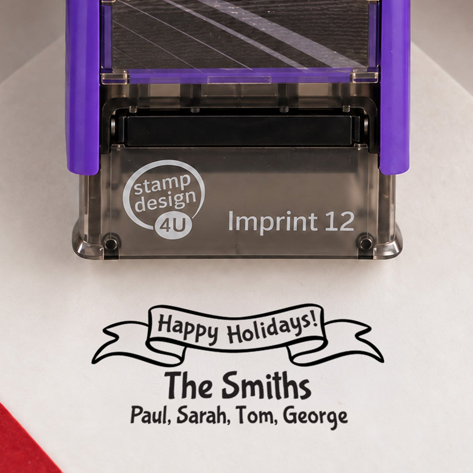 SD4U Imprint 12 | Happy Holidays Address Christmas Rubber Stamp | 47 x 17mm