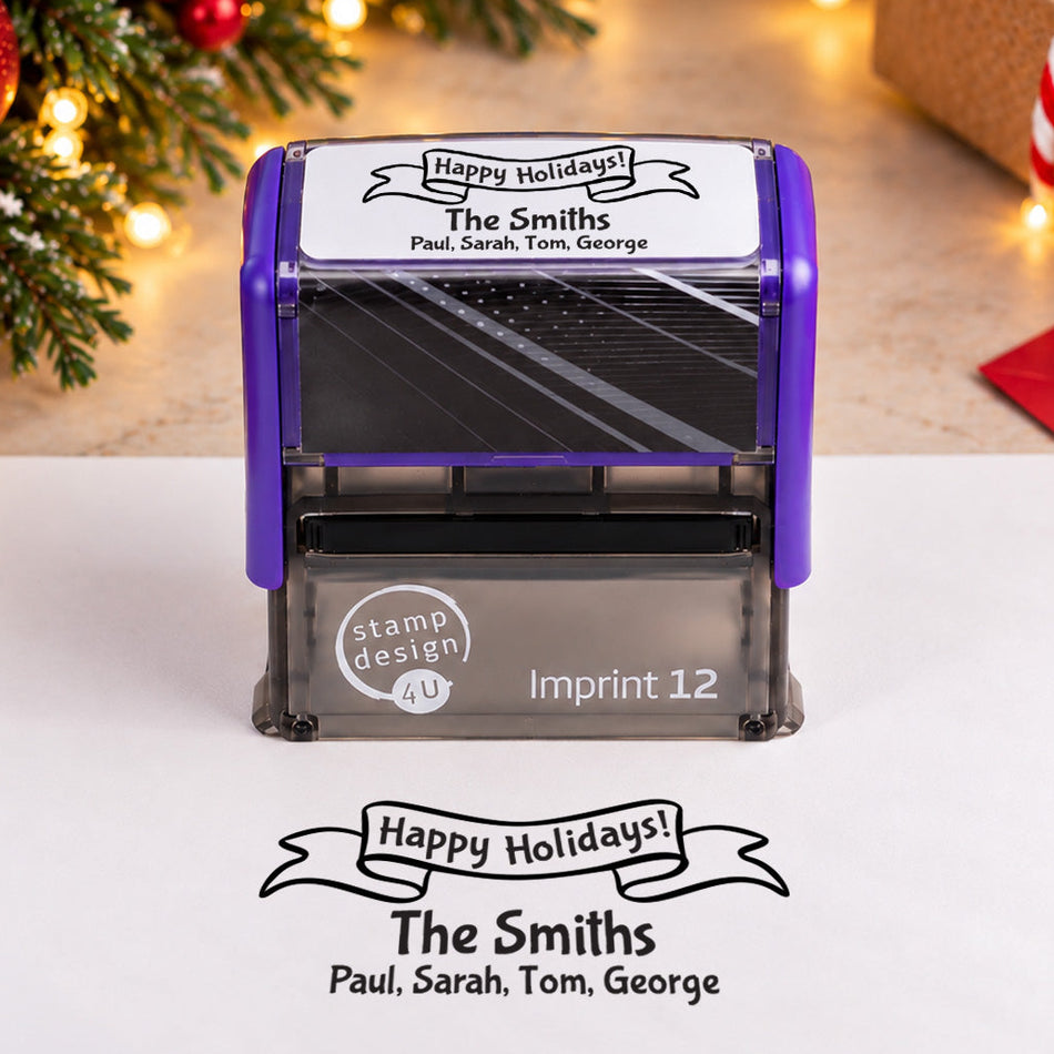 SD4U Imprint 12 | Happy Holidays Address Christmas Rubber Stamp | 48 x 18mm — product photograph
