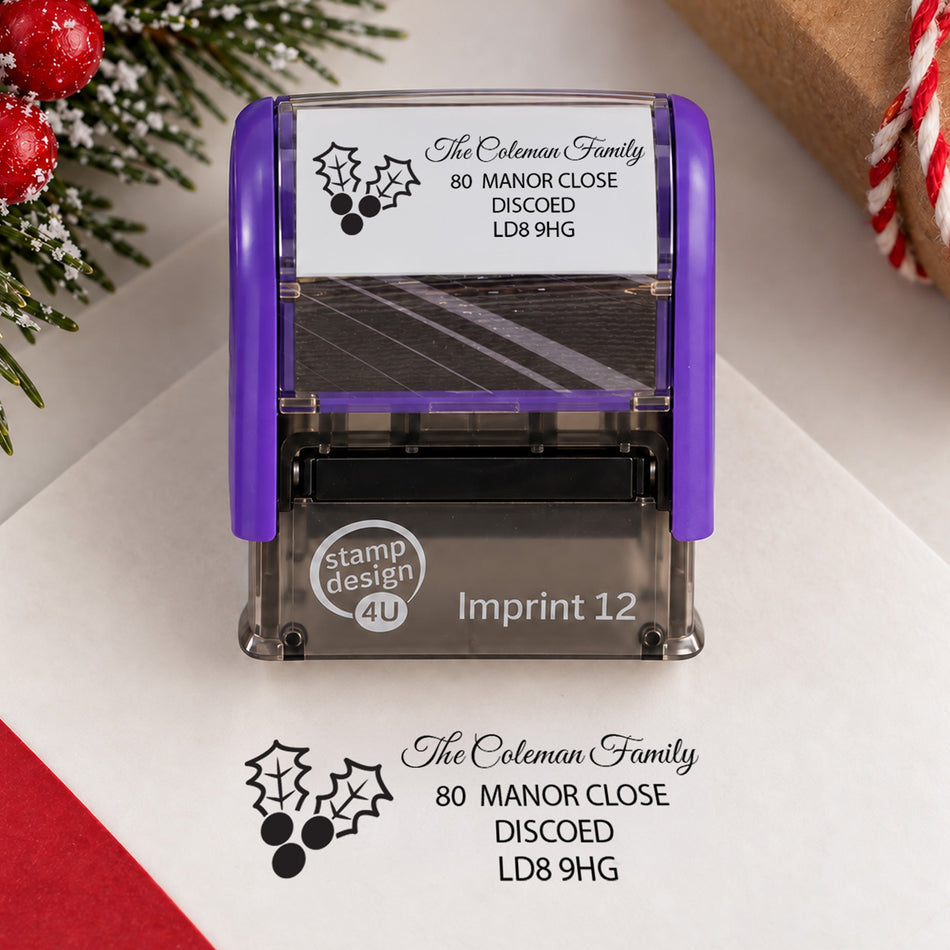 SD4U Imprint 12 | Holly Address Christmas Rubber Stamp | 47 x 17mm