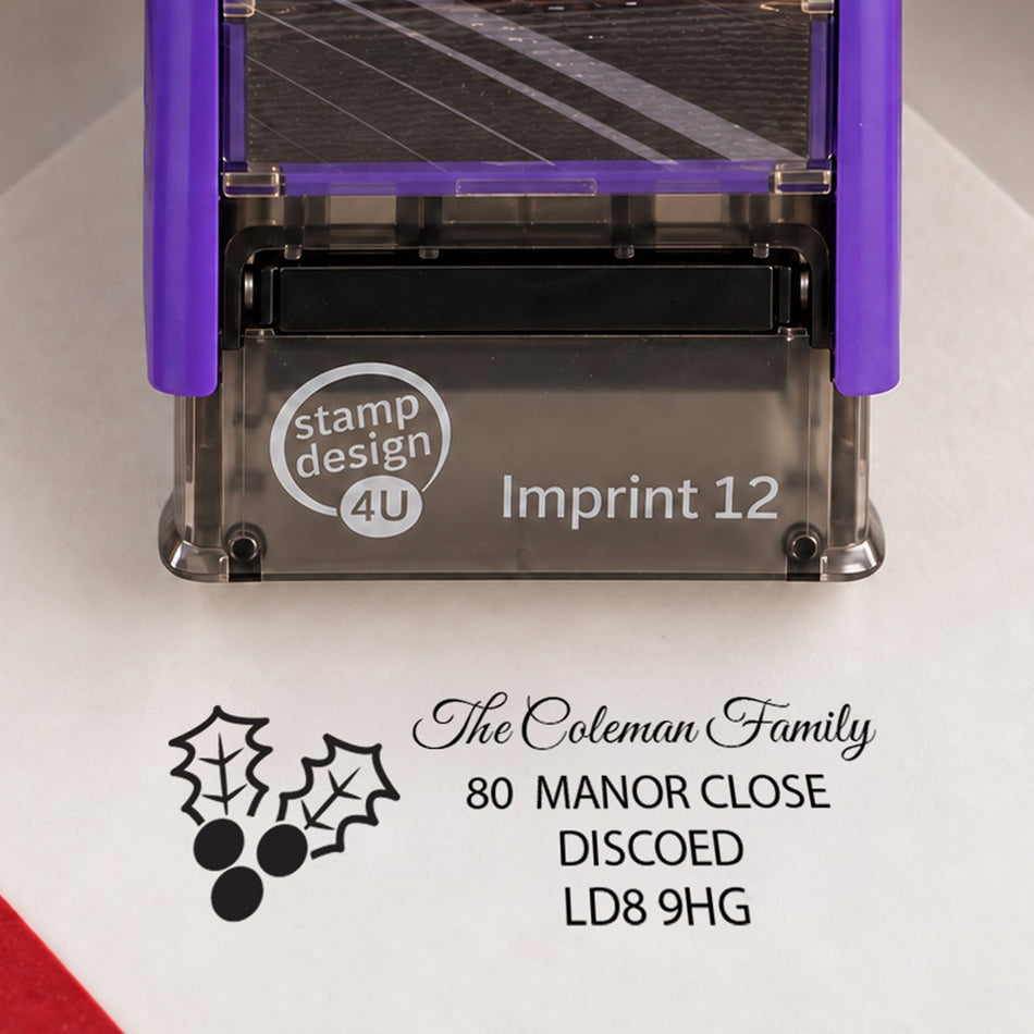 SD4U Imprint 12 | Holly Address Christmas Rubber Stamp | 47 x 17mm