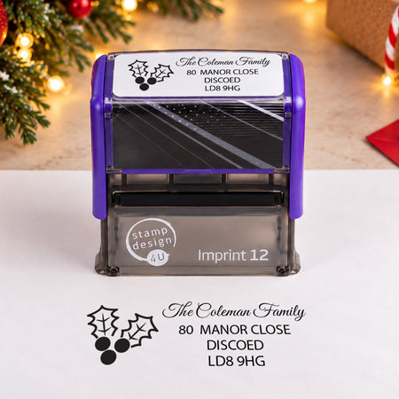 SD4U Imprint 12 | Holly Address Christmas Rubber Stamp | 48 x 18mm — product photograph
