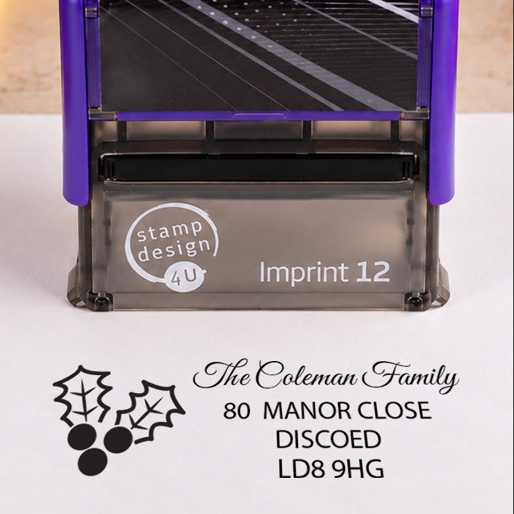 SD4U Imprint 12 | Holly Address Christmas Rubber Stamp | 48 x 18mm — product photograph