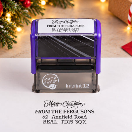 Imprint 12 personalised merry christmas address rubber stamp - stamp with black sample impression
