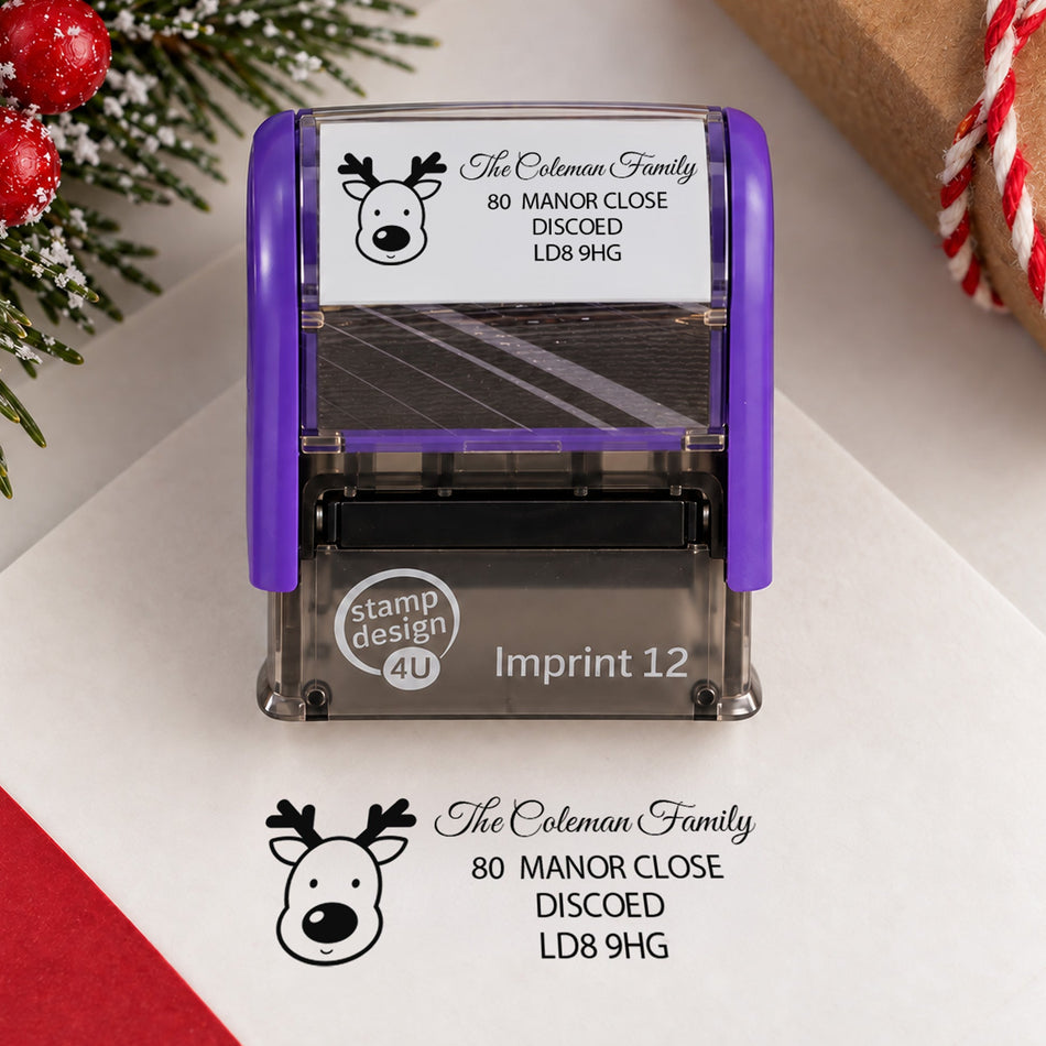 SD4U Imprint 12 | Reindeer Address Christmas Rubber Stamp | 47 x 17mm