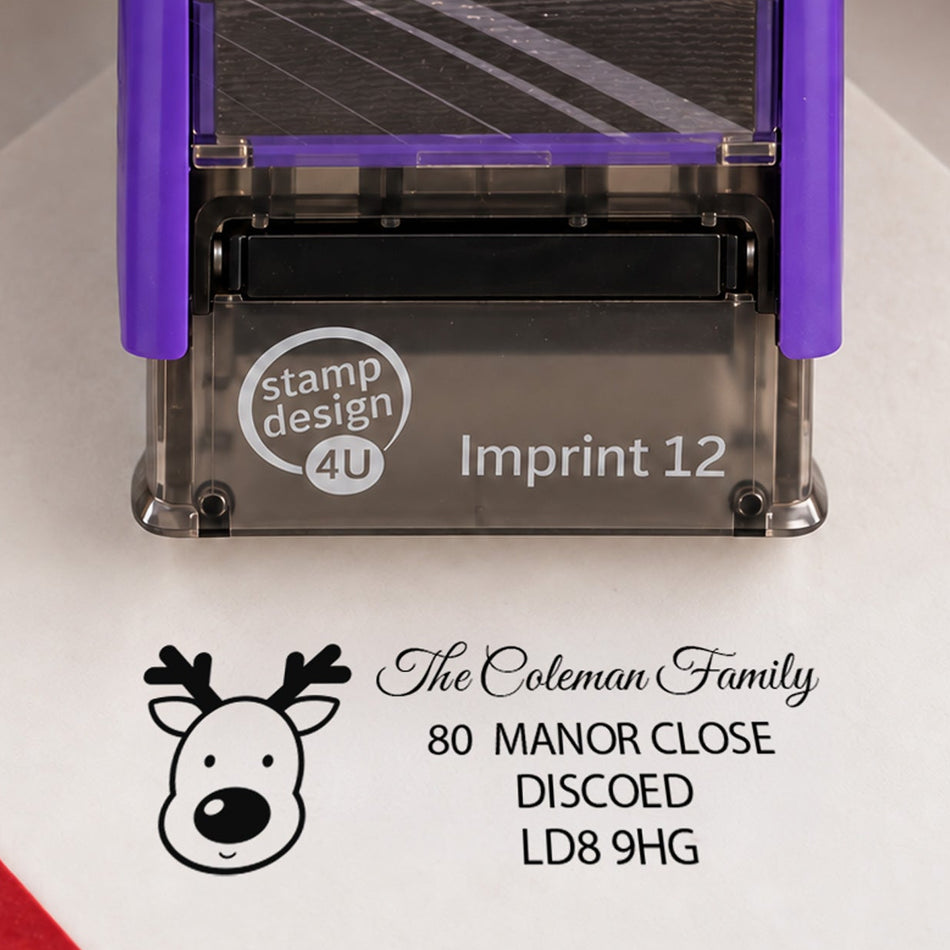 SD4U Imprint 12 | Reindeer Address Christmas Rubber Stamp | 47 x 17mm