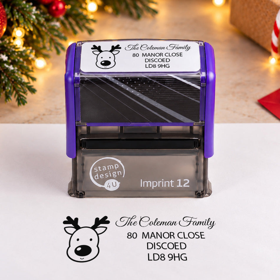 SD4U Imprint 12 | Reindeer Address Christmas Rubber Stamp | 48 x 18mm — product photograph