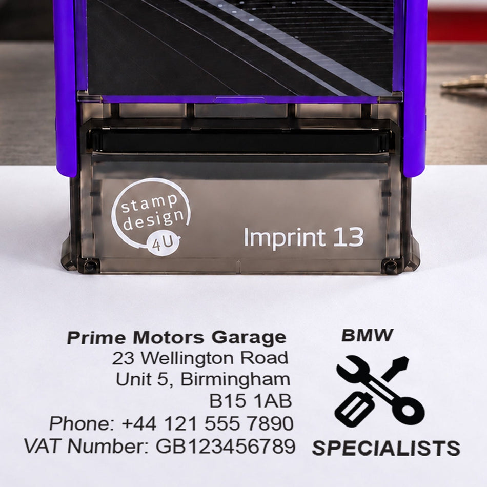 SD4U Imprint 13 | BMW Specialists Service Rubber Stamp | 57 x 21mm