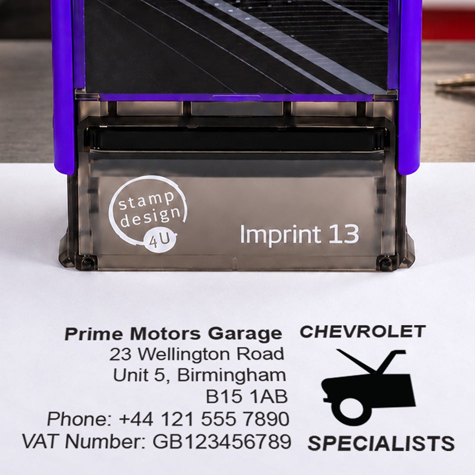 SD4U Imprint 13 | Chevrolet Specialists Service Rubber Stamp | 57 x 21mm
