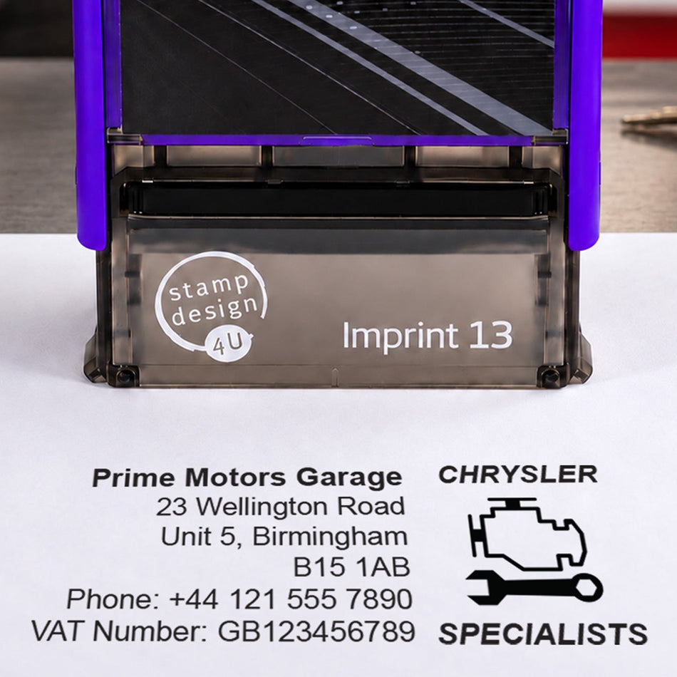 SD4U Imprint 13 | Chrysler Specialists Service Rubber Stamp | 57 x 21mm