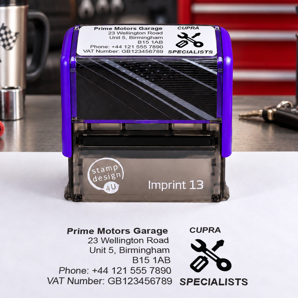SD4U Imprint 13 | Cupra Specialists Service Rubber Stamp | 57 x 21mm