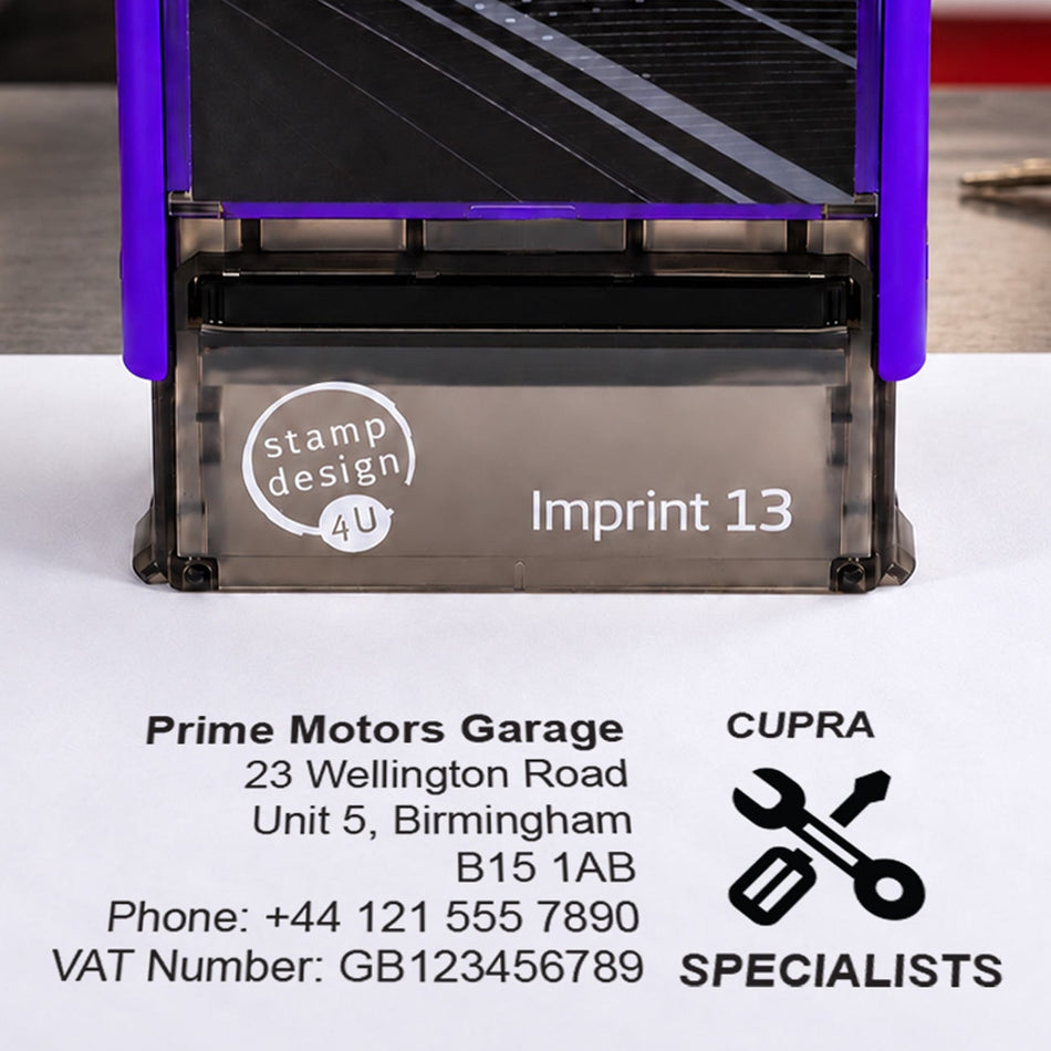 SD4U Imprint 13 | Cupra Specialists Service Rubber Stamp | 57 x 21mm