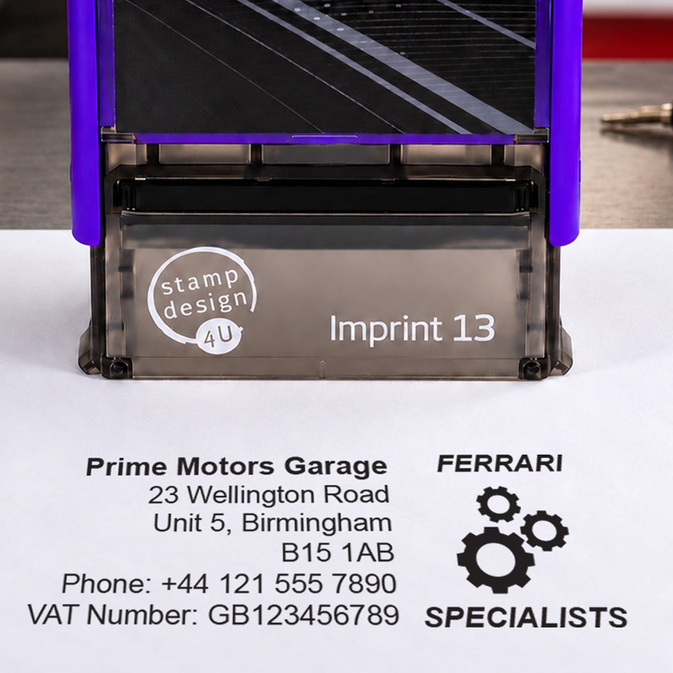 SD4U Imprint 13 | Ferrari Specialists Service Rubber Stamp | 57 x 21mm