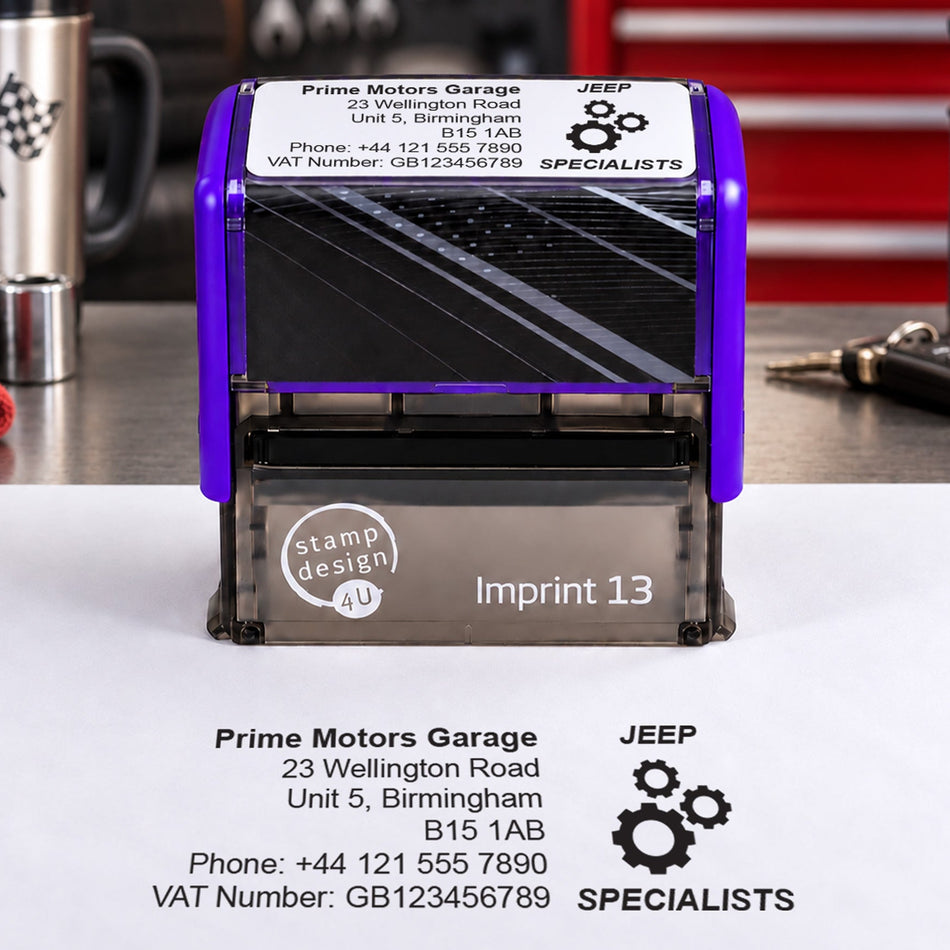 SD4U Imprint 13 | Jeep Specialists Service Rubber Stamp | 57 x 21mm