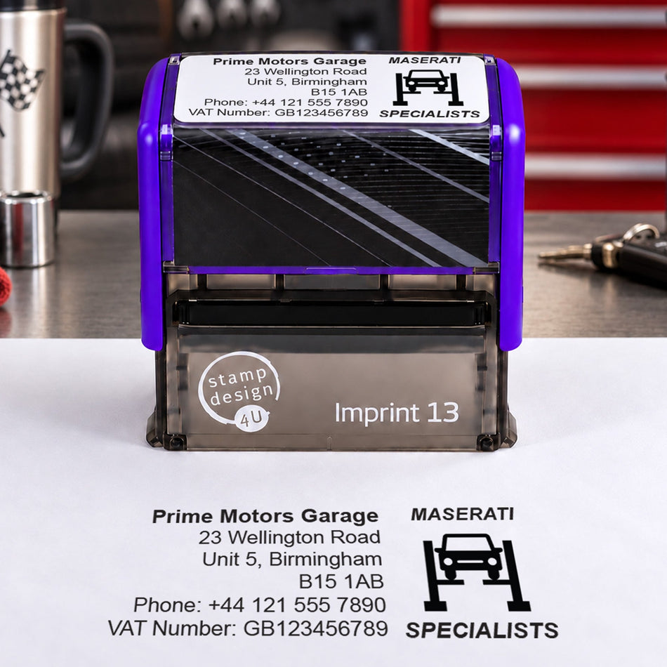 SD4U Imprint 13 | Maserati Specialists Service Rubber Stamp | 57 x 21mm