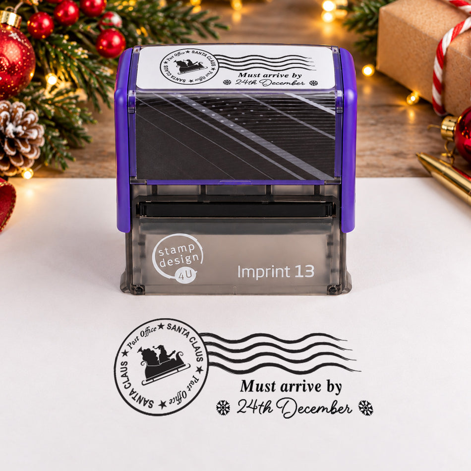 Santa's Christmas Mail Self Inking Rubber Stamp, Santa Claus Sleigh Mail North Pole Post Office Mail Stamp