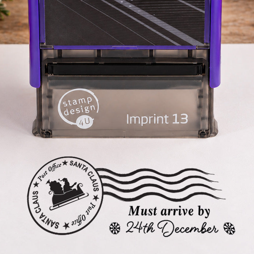 Santa's Christmas Mail Self Inking Rubber Stamp, Santa Claus Sleigh Mail North Pole Post Office Mail Stamp