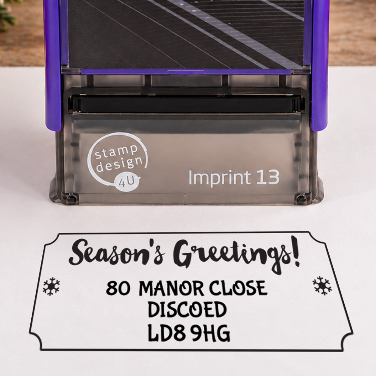 SD4U Imprint 13 | Christmas Season's Greetings Address Rubber Stamp | 58 x 22mm — product photograph