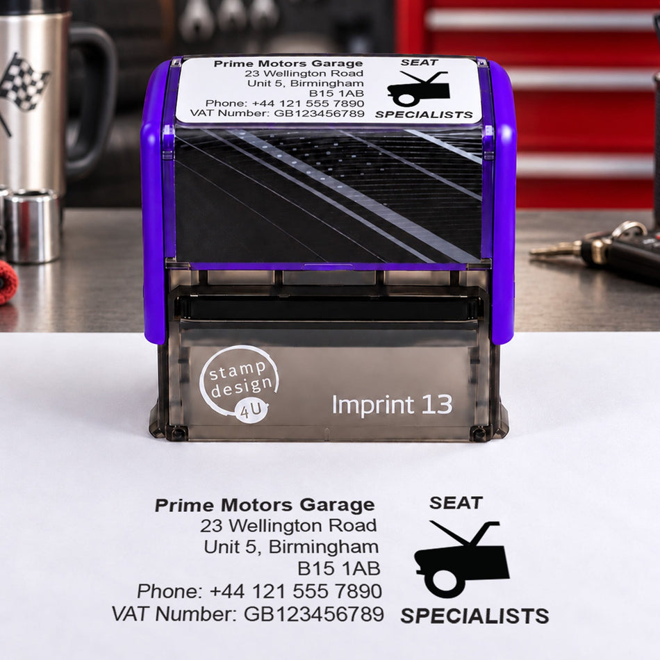 SD4U Imprint 13 | Seat Specialists Service Rubber Stamp | 57 x 21mm