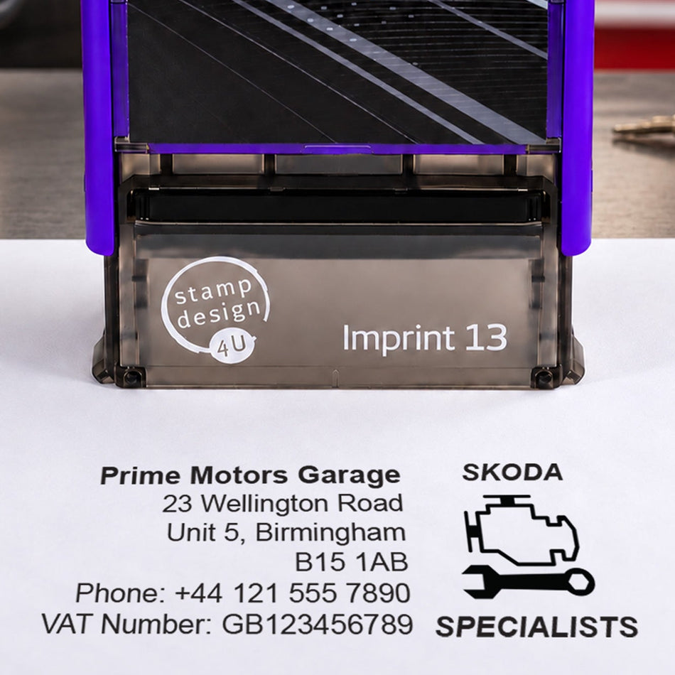SD4U Imprint 13 | Skoda Specialists Service Rubber Stamp | 57 x 21mm