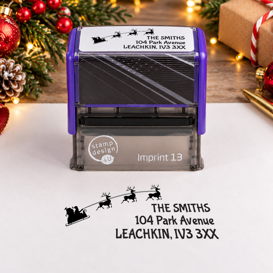 SD4U Imprint 13 | Santa's Sleigh Address or Message Rubber Stamp | 57 x 21mm