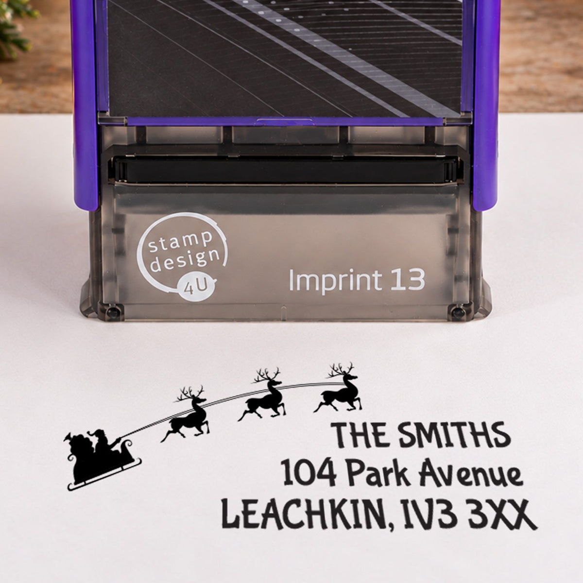 SD4U Imprint 13 | Santa's Sleigh Address or Message Rubber Stamp | 58 x 22mm — product photograph