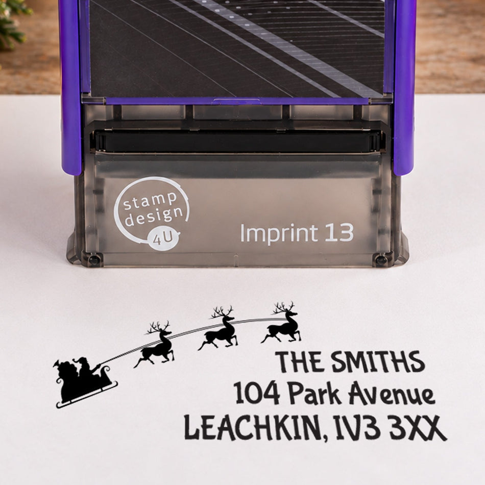 SD4U Imprint 13 | Santa's Sleigh Address or Message Rubber Stamp | 57 x 21mm