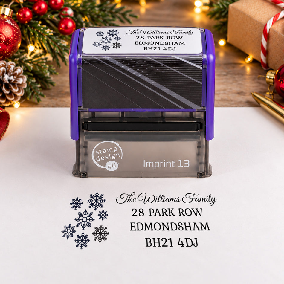 SD4U Imprint 13 | Snowflakes Christmas Address or Christmas Message Rubber Stamp | 57 x 21mm