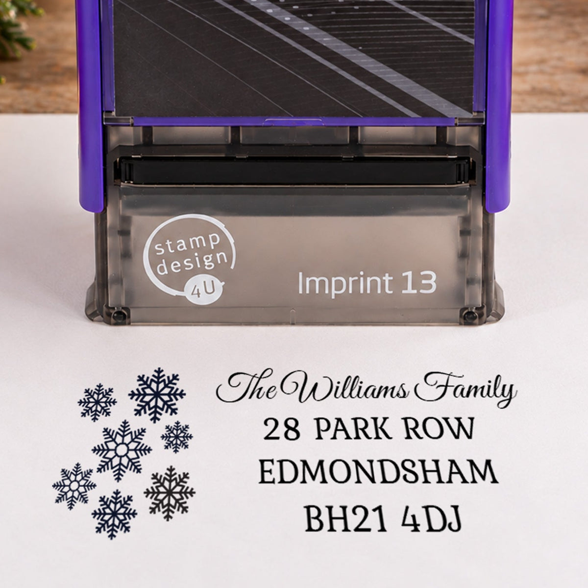 SD4U Imprint 13 | Snowflakes Christmas Address or Christmas Message Rubber Stamp | 58 x 22mm — product photograph
