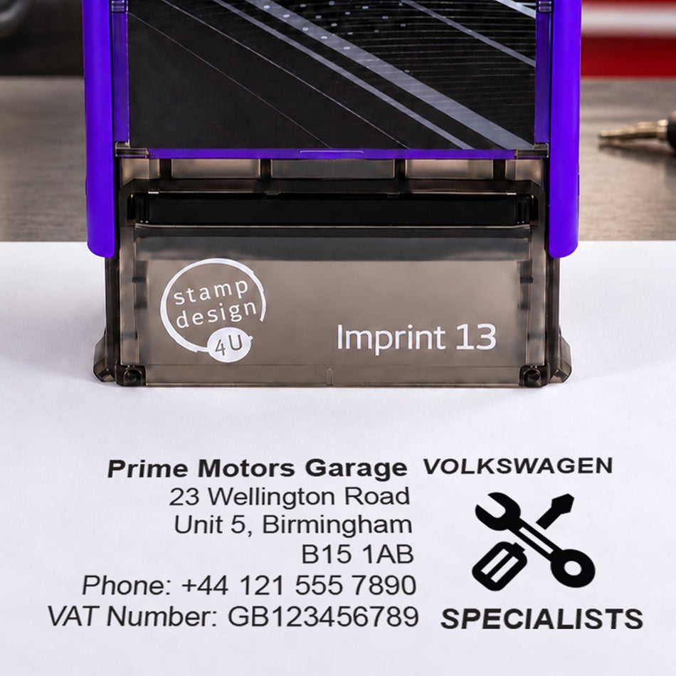 SD4U Imprint 13 | Volkswagen Specialists Service Rubber Stamp | 57 x 21mm