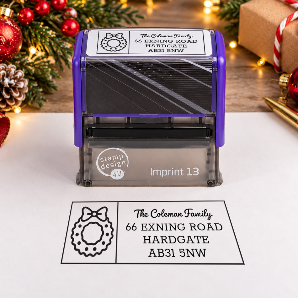 SD4U Imprint 13 | Christmas Wreath Address Rubber Stamp | 57 x 21mm