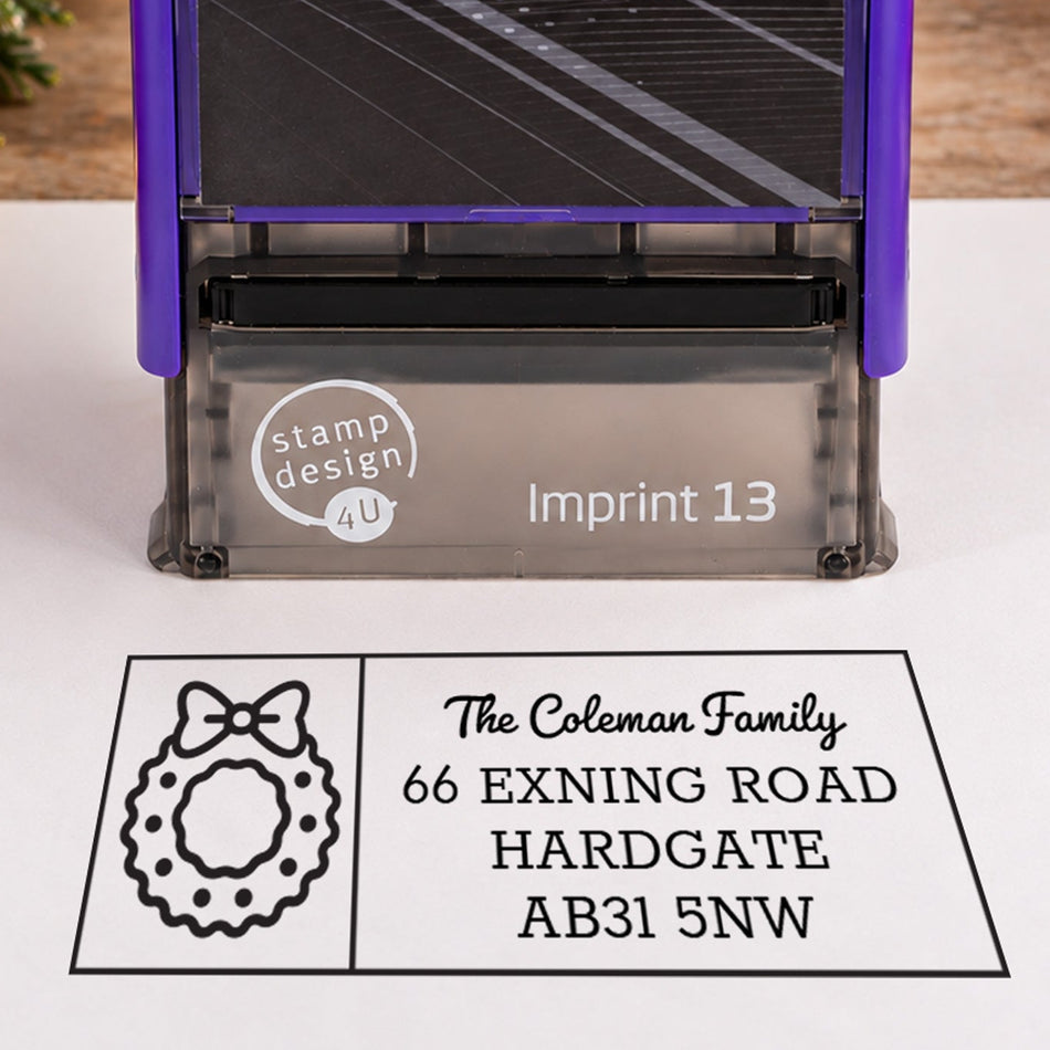 SD4U Imprint 13 | Christmas Wreath Address Rubber Stamp | 57 x 21mm