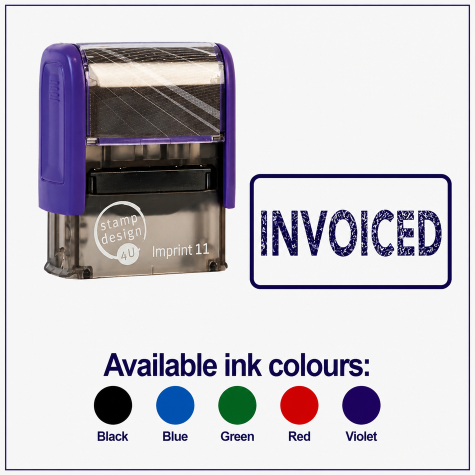SD4U Imprint 11 INVOICED Word Stamp in 5 Ink Colours | 38 x 14mm