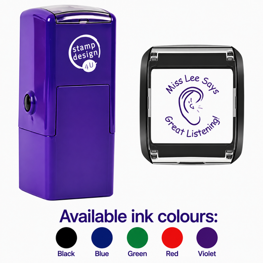 Personalised Listening Skills Teacher Stamp | Ear Icon Classroom Feedback Stamp | Self Inking School Stamp 25 x 25mm