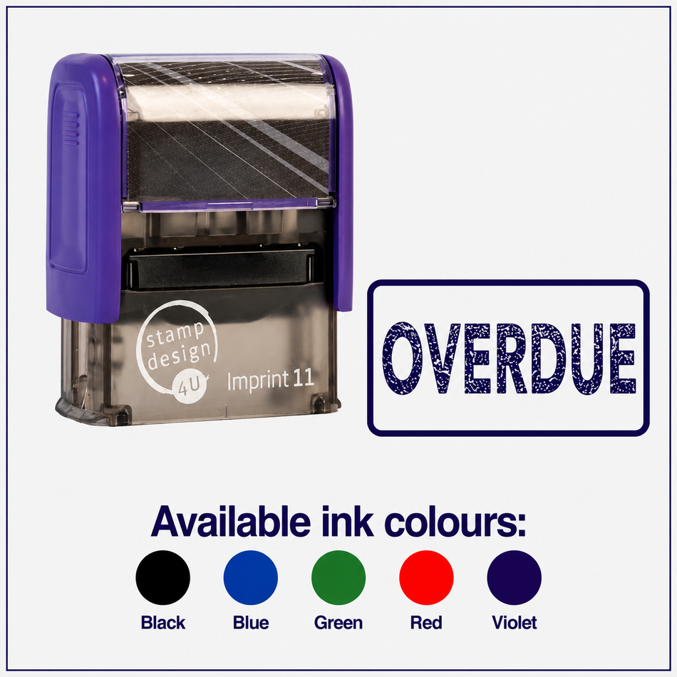 SD4U Imprint 11 OVERDUE Word Stamp in 5 Ink Colours | 38 x 14mm