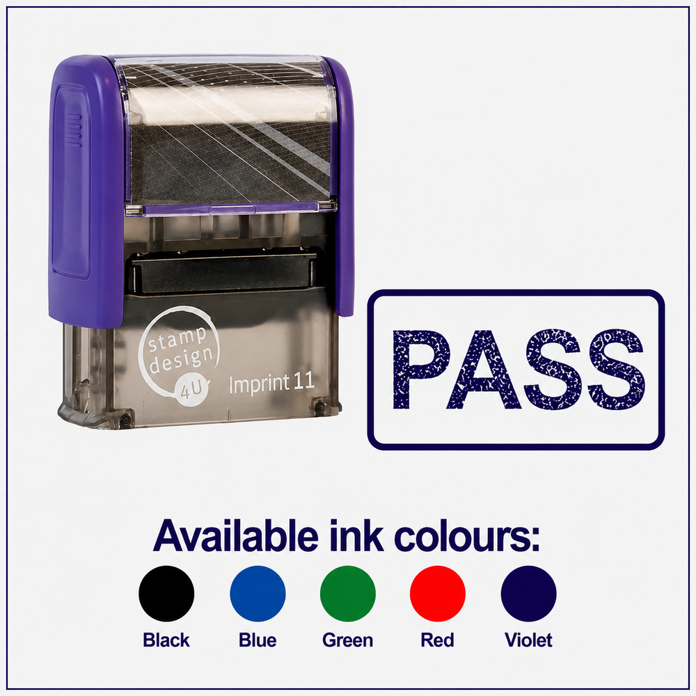 SD4U Imprint 11 PASS Word Stamp in 5 Ink Colours | 38 x 14mm – Black