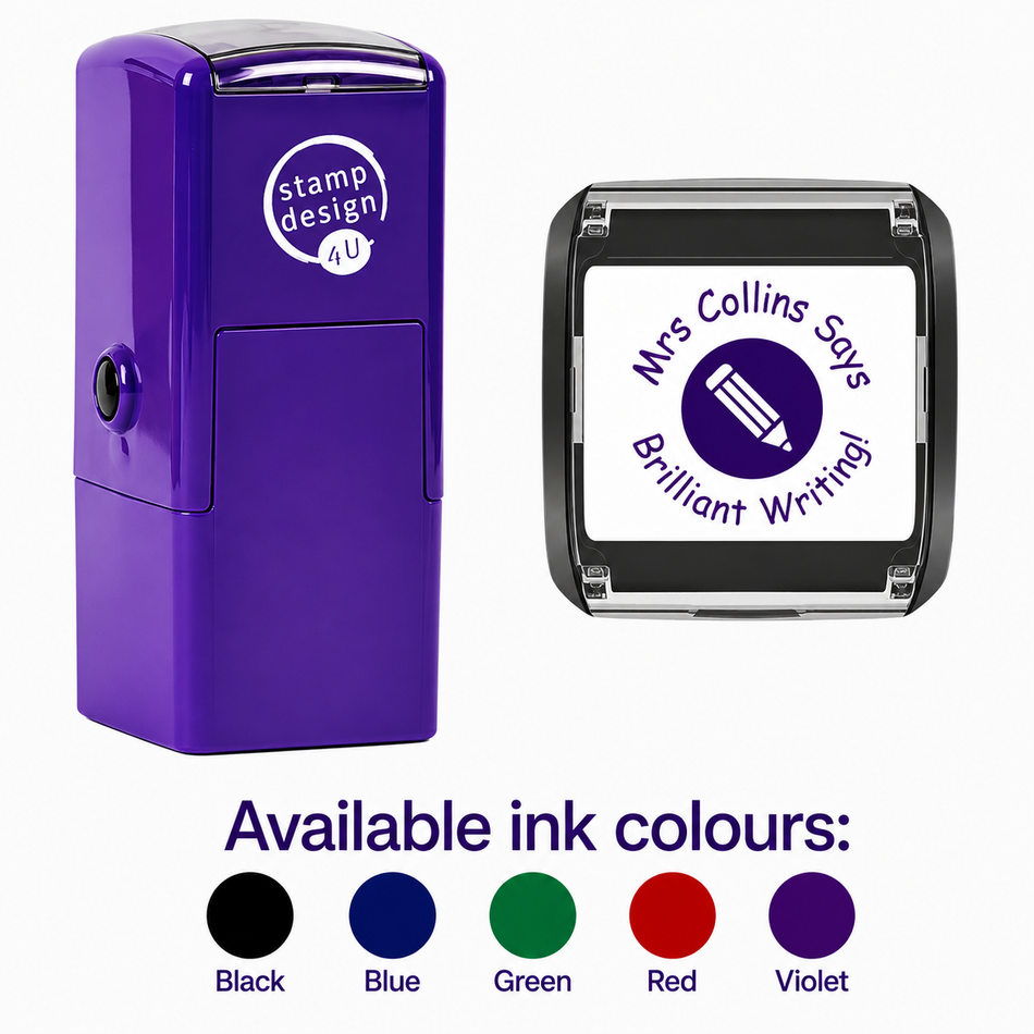 Personalised Pencil Teacher Stamp | Custom Classroom Marking Stamp | Self Inking School Stamp 25 x 25mm