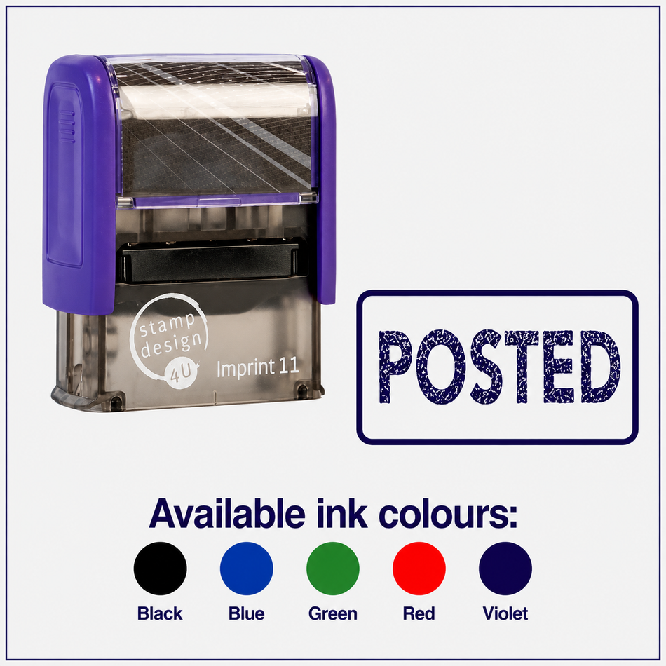 SD4U Imprint 11 POSTED Word Stamp in 5 Ink Colours | 38 x 14mm