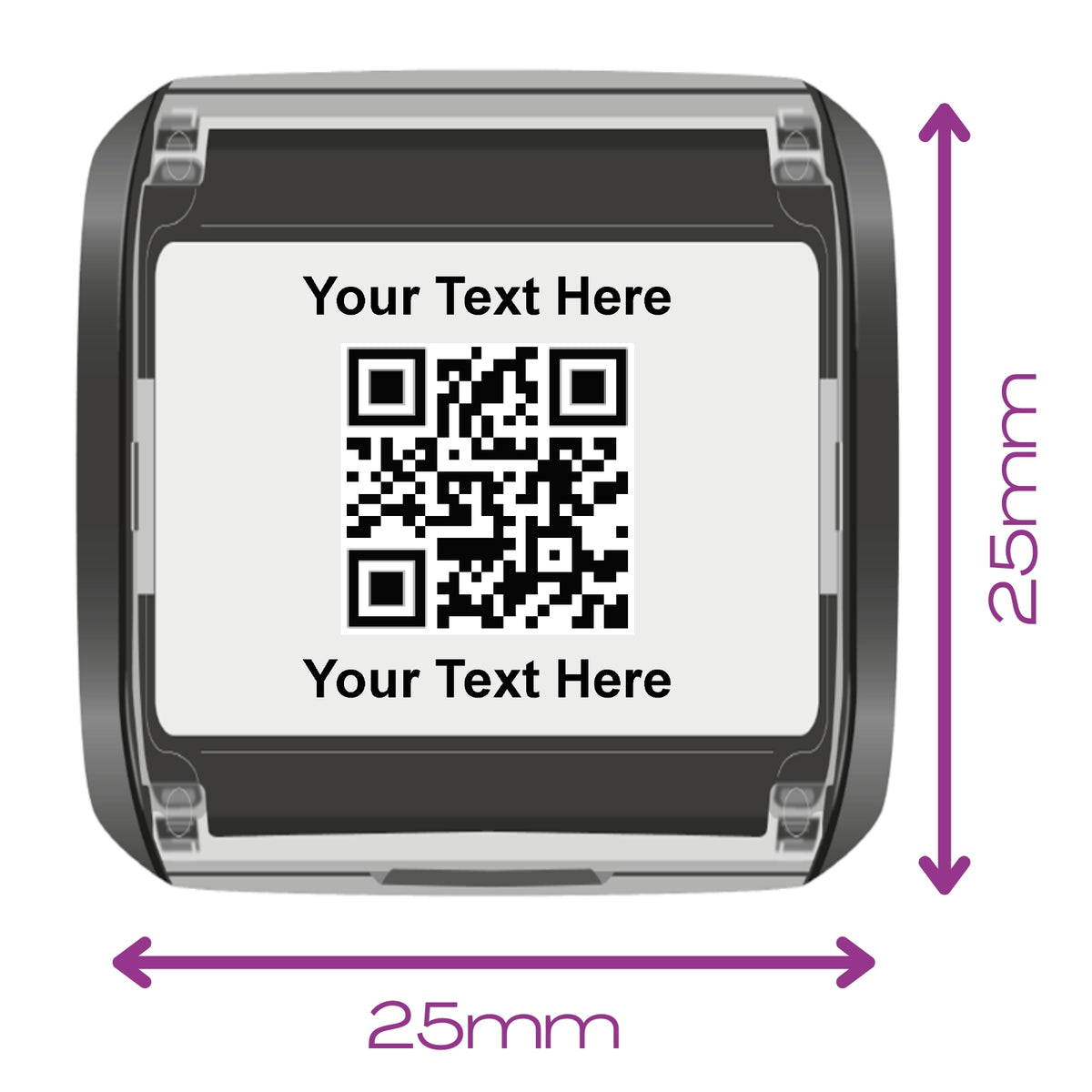 Stamp Design 4U SD4U 4933 personalised QR-code rubber stamp, showing its 25mm square impression size.