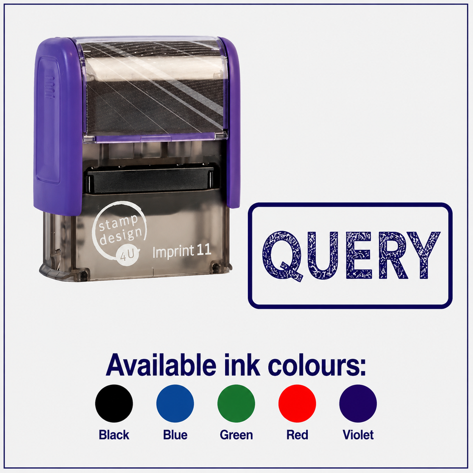 SD4U Imprint 11 QUERY Word Stamp in 5 Ink Colours | 38 x 14mm