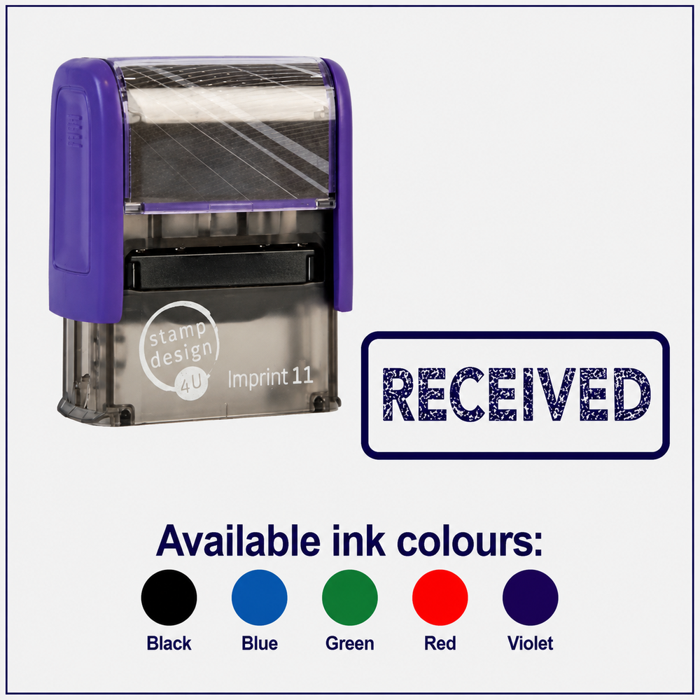 SD4U Imprint 11 RECEIVED Word Stamp in 5 Ink Colours | 38 x 14mm – Black