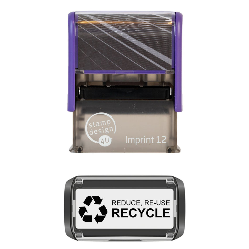 Reduce Re-use Recycle - Imprint 12 Rubber Stamp - 48x18mm Impression Size with Eco-Friendly Recycling Design