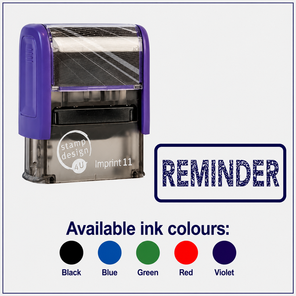 SD4U Imprint 11 REMINDER Word Stamp in 5 Ink Colours | 38 x 14mm