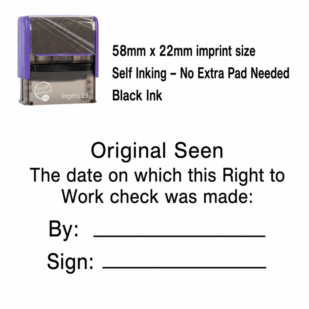 Right to Work Verification Stamp | Date, Check & Sign Certification Rubber Stamp | HR, Recruitment & Compliance Use